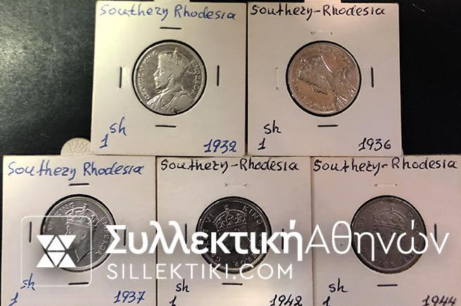 RHODESIA SOUTHERN Lot of 5 Different Silver Coins